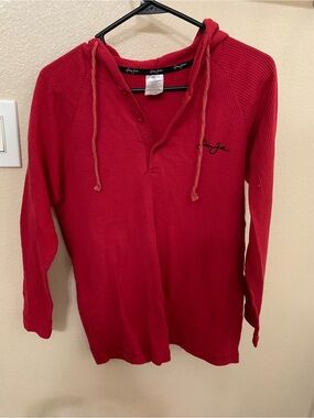 Sean John Red V-Neck Hooded Sweater